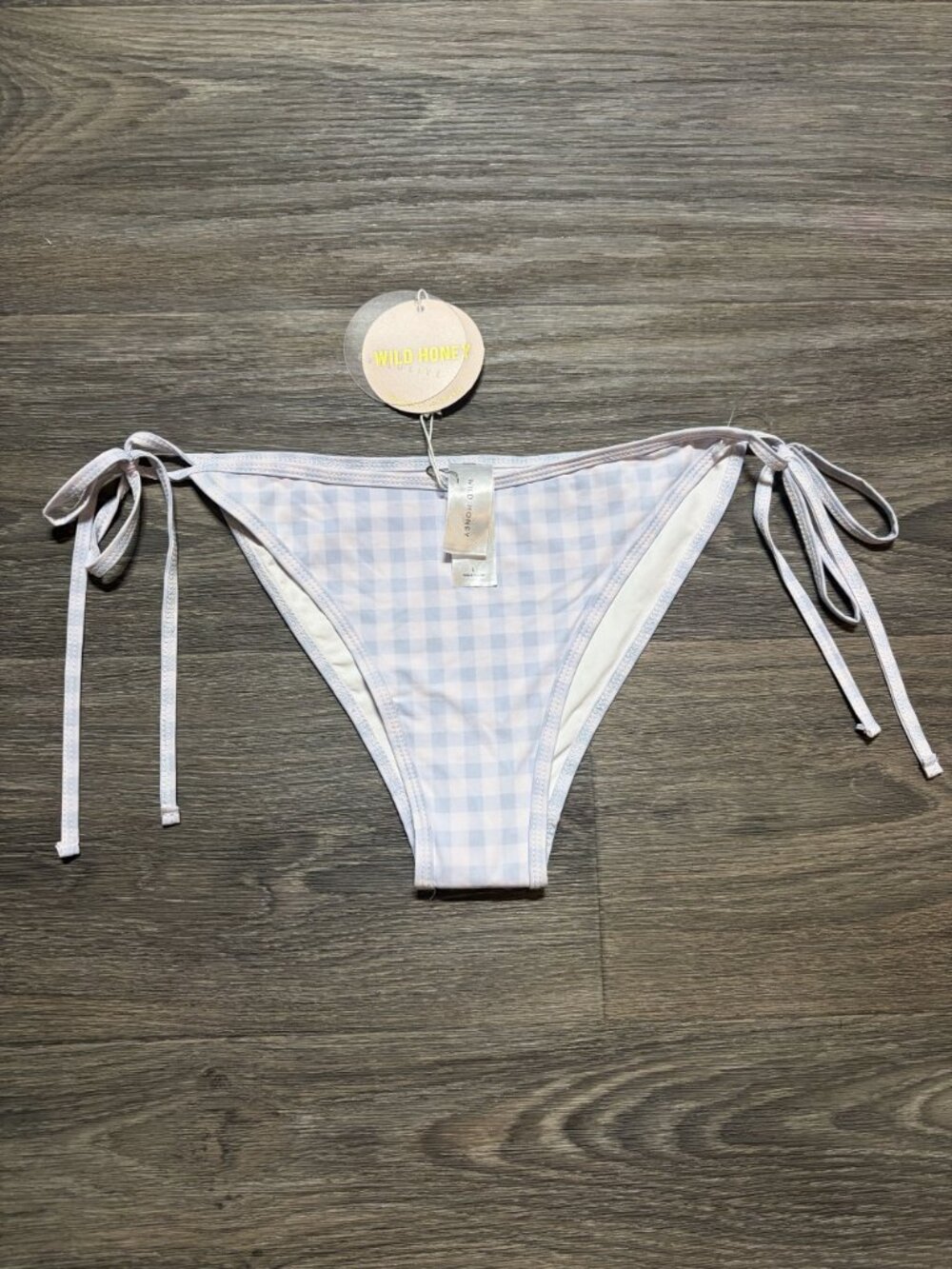 Wild Honey Blue Gingham Tie Side Bikini Bottoms Large Swim Wear NEW